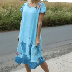 Mabel Floral Cap Sleeve Cotton Dress Kingfisher