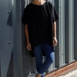 Celina Dipped Hem Washed Cotton Top Black