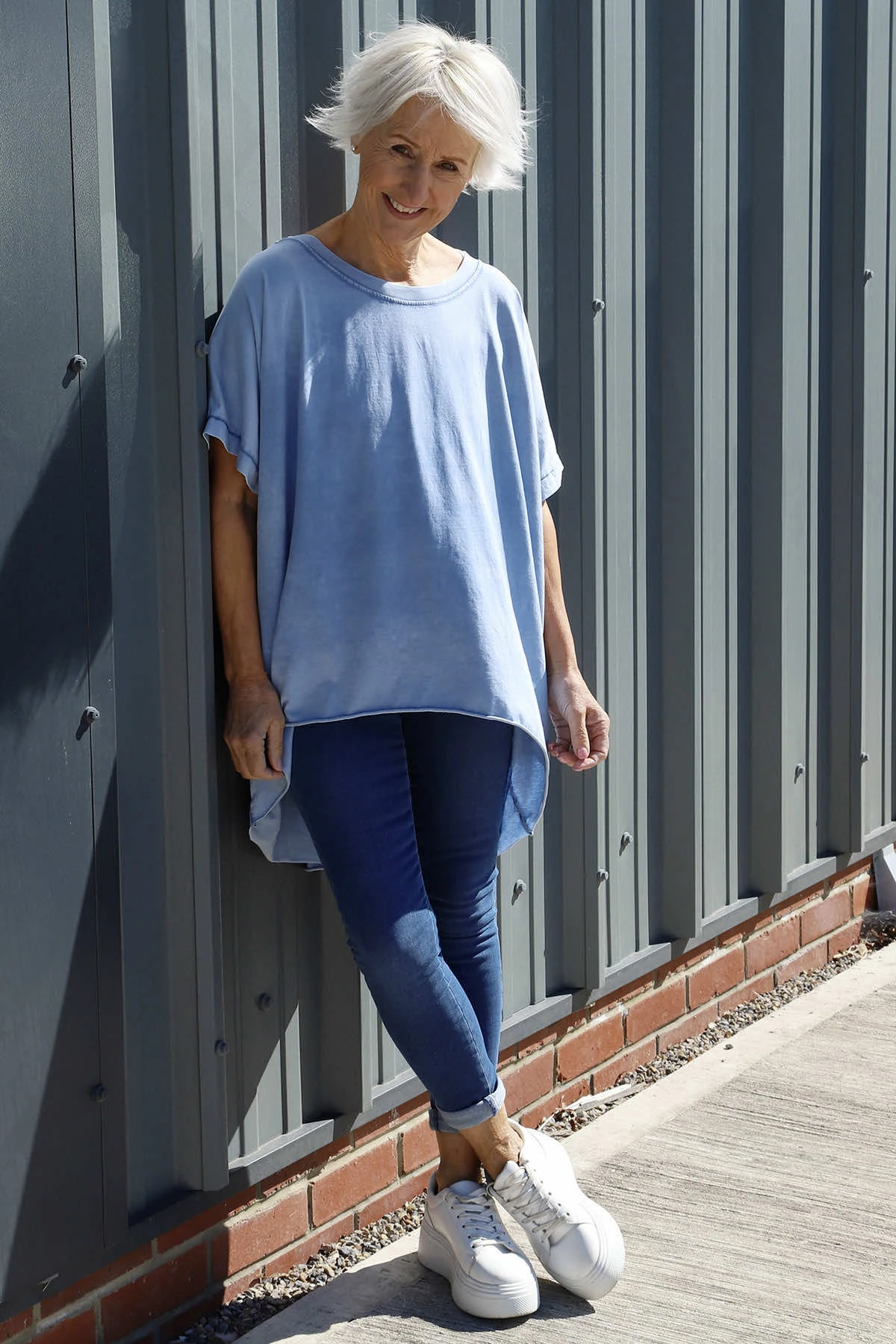 Celina Dipped Hem Washed Cotton Top Blue 3 Celina Dipped Hem Washed Cotton Top Blue