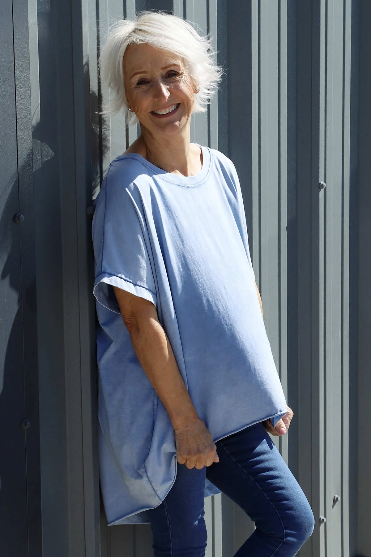 Celina Dipped Hem Washed Cotton Top Blue 4 Celina Dipped Hem Washed Cotton Top Blue - Image 2