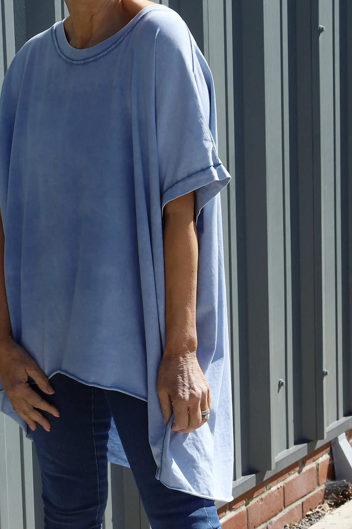 Celina Dipped Hem Washed Cotton Top Blue 5 Celina Dipped Hem Washed Cotton Top Blue - Image 3