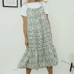 Agnella Botanical Print Dress Khaki