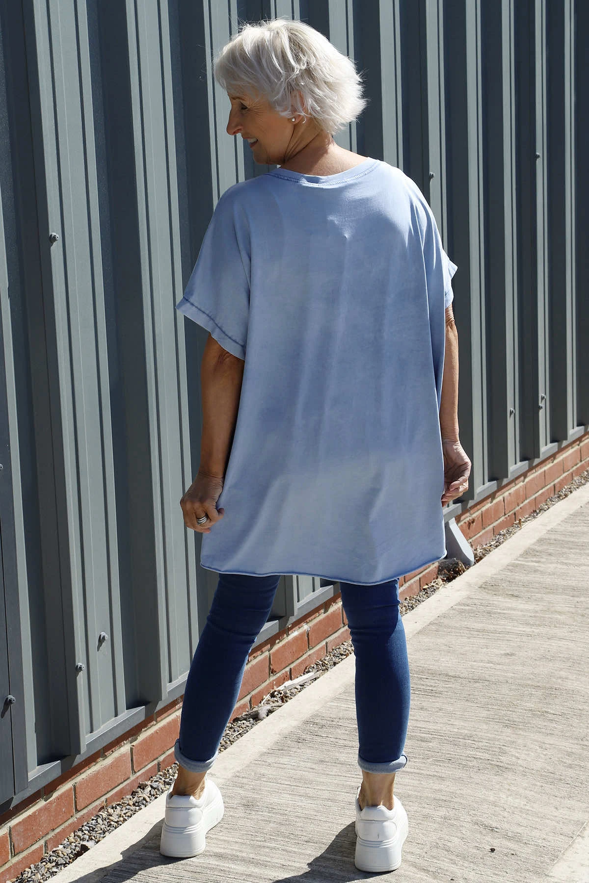 Celina Dipped Hem Washed Cotton Top Blue 6 Celina Dipped Hem Washed Cotton Top Blue - Image 4