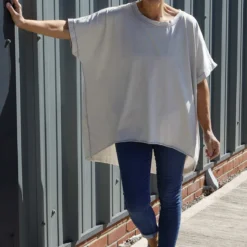 Celina Dipped Hem Washed Cotton Top Stone