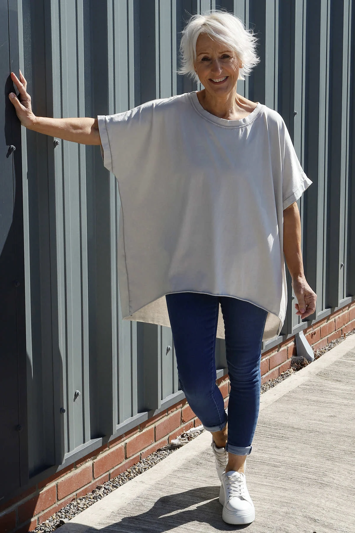 Celina Dipped Hem Washed Cotton Top Stone 3 Celina Dipped Hem Washed Cotton Top Stone