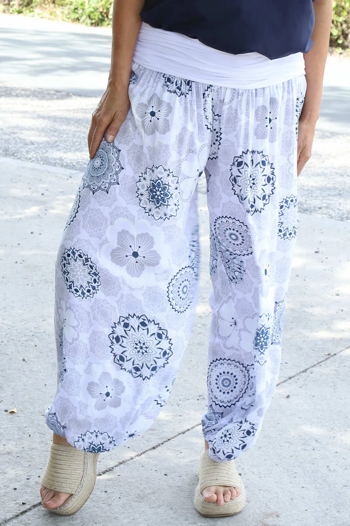 Clovia Floral Print Harem Trousers White 5 Clovia Floral Print Harem Trousers White - Image 3