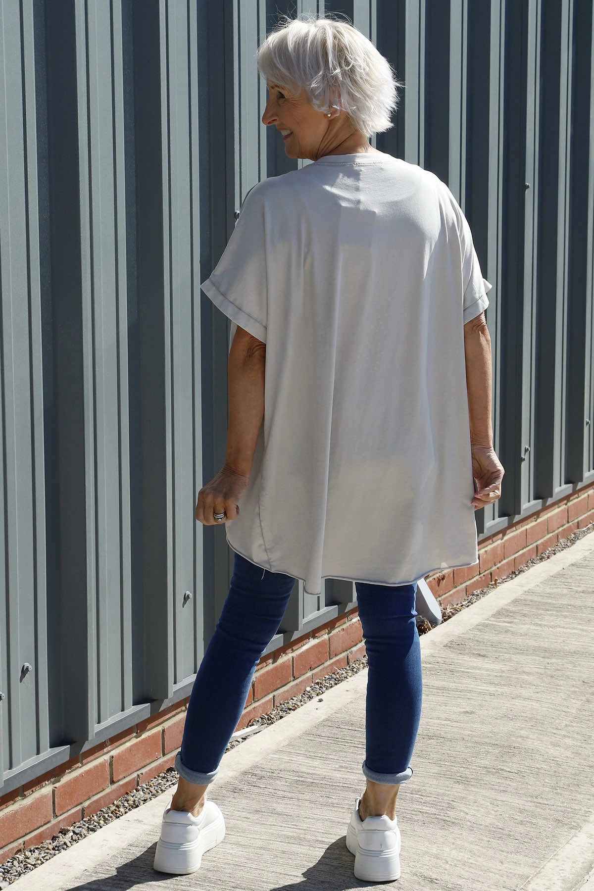 Celina Dipped Hem Washed Cotton Top Stone 6 Celina Dipped Hem Washed Cotton Top Stone - Image 4