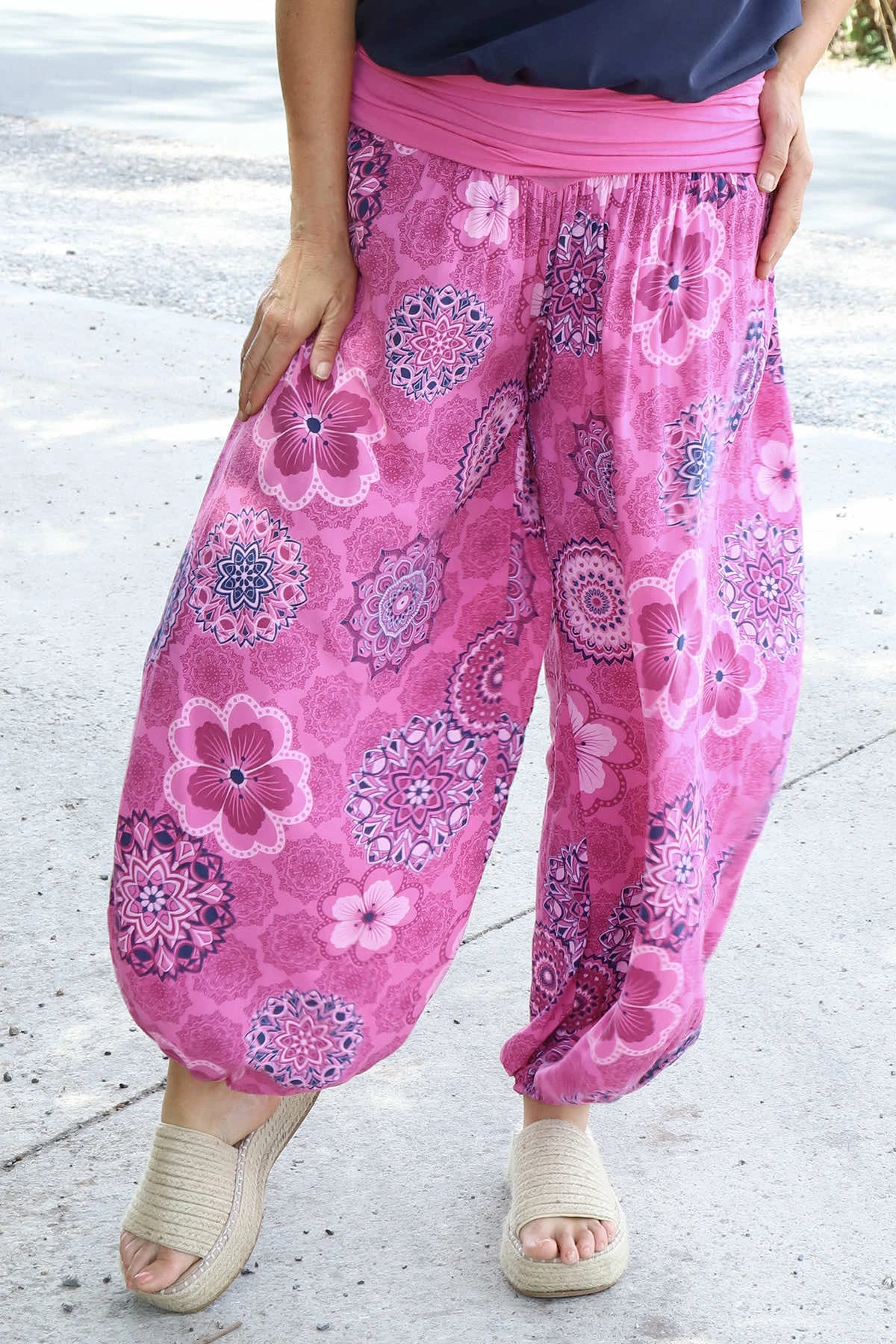 Clovia Floral Print Harem Trousers Fuchsia 5 Clovia Floral Print Harem Trousers Fuchsia - Image 3