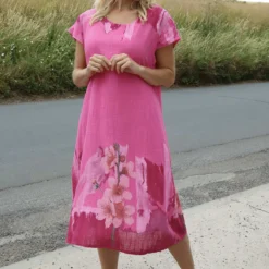 Mabel Floral Cap Sleeve Cotton Dress Fuchsia