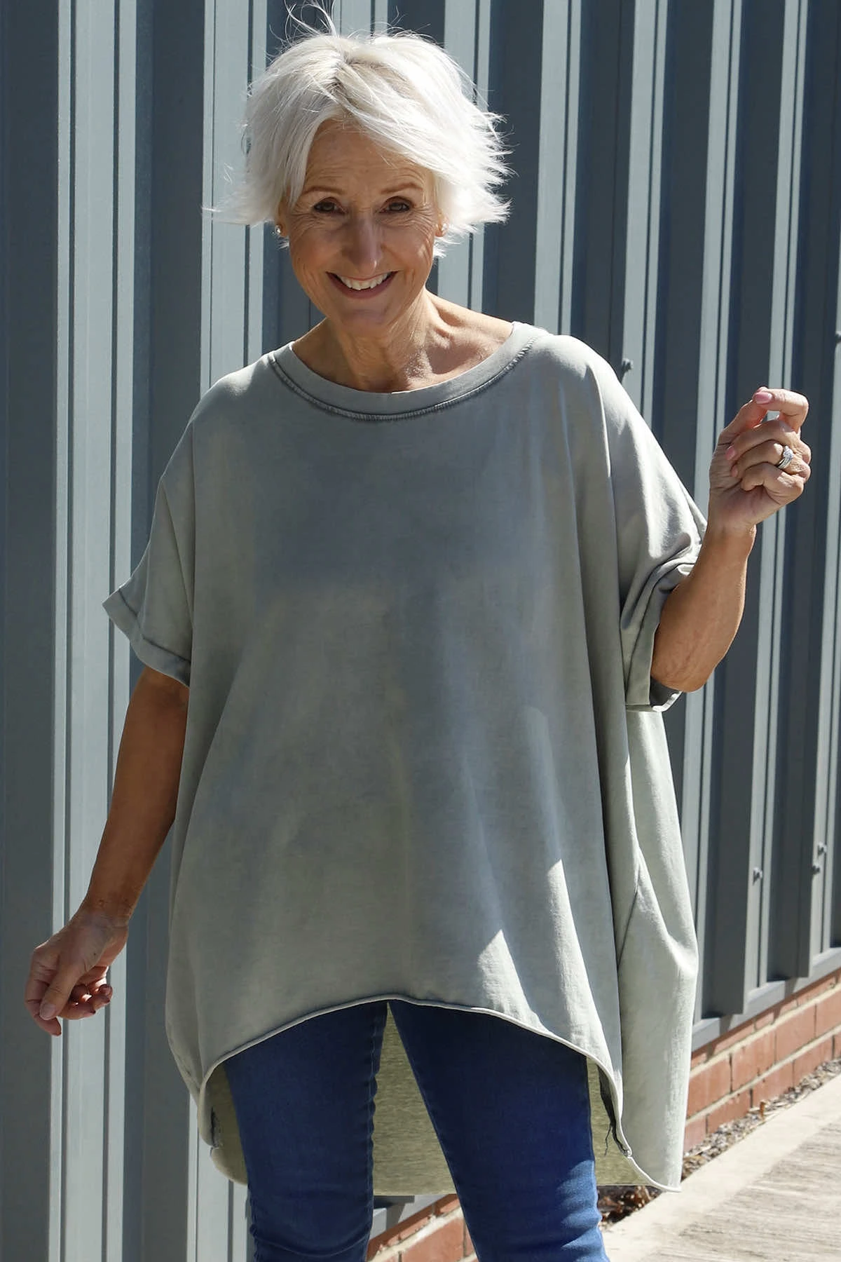 Celina Dipped Hem Washed Cotton Top Khaki 4 Celina Dipped Hem Washed Cotton Top Khaki - Image 2