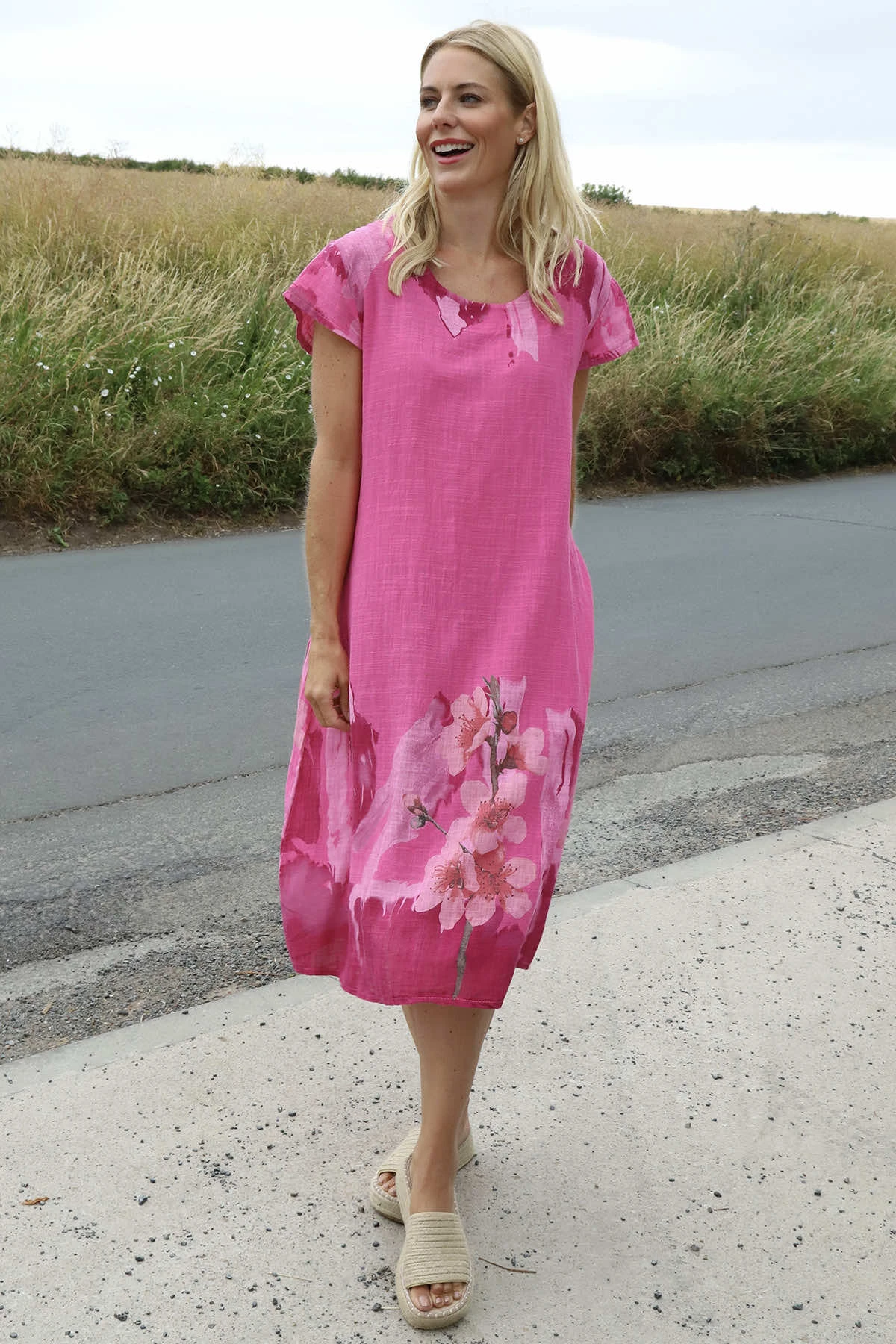 Mabel Floral Cap Sleeve Cotton Dress Fuchsia 4 Mabel Floral Cap Sleeve Cotton Dress Fuchsia - Image 2