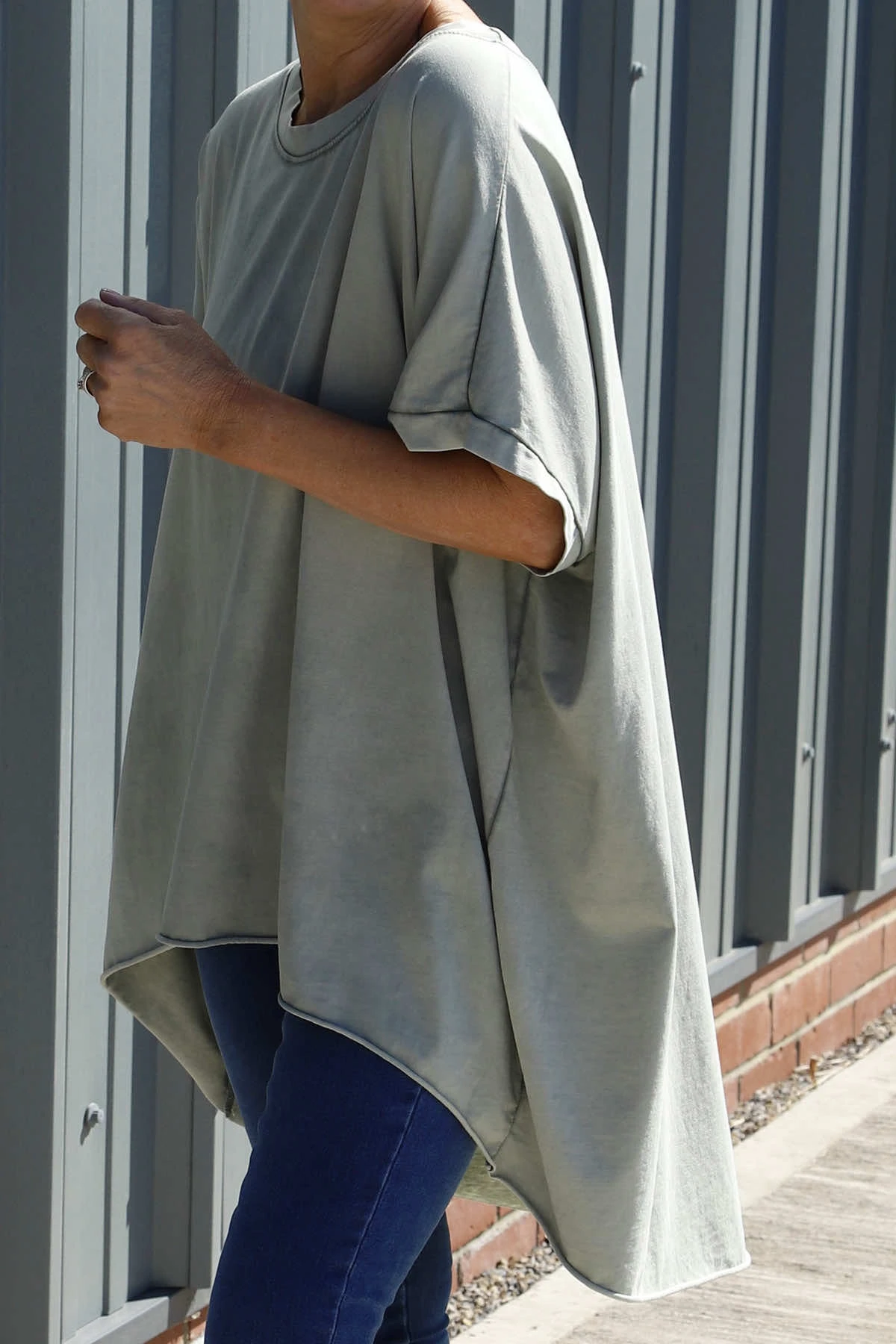 Celina Dipped Hem Washed Cotton Top Khaki 5 Celina Dipped Hem Washed Cotton Top Khaki - Image 3