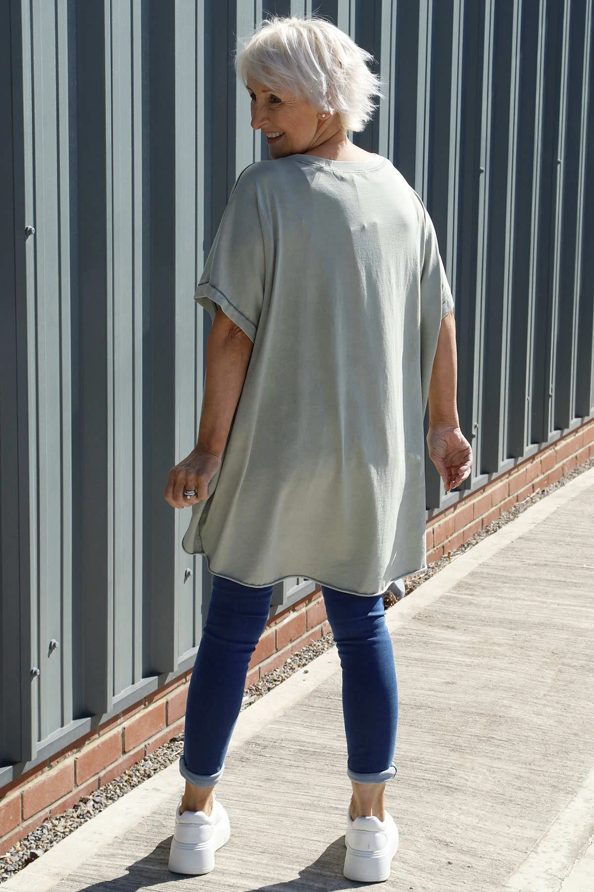 Celina Dipped Hem Washed Cotton Top Khaki 6 Celina Dipped Hem Washed Cotton Top Khaki - Image 4