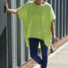Celina Dipped Hem Washed Cotton Top Lime