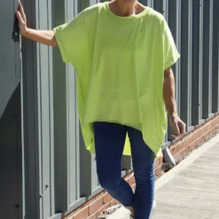 Celina Dipped Hem Washed Cotton Top Lime