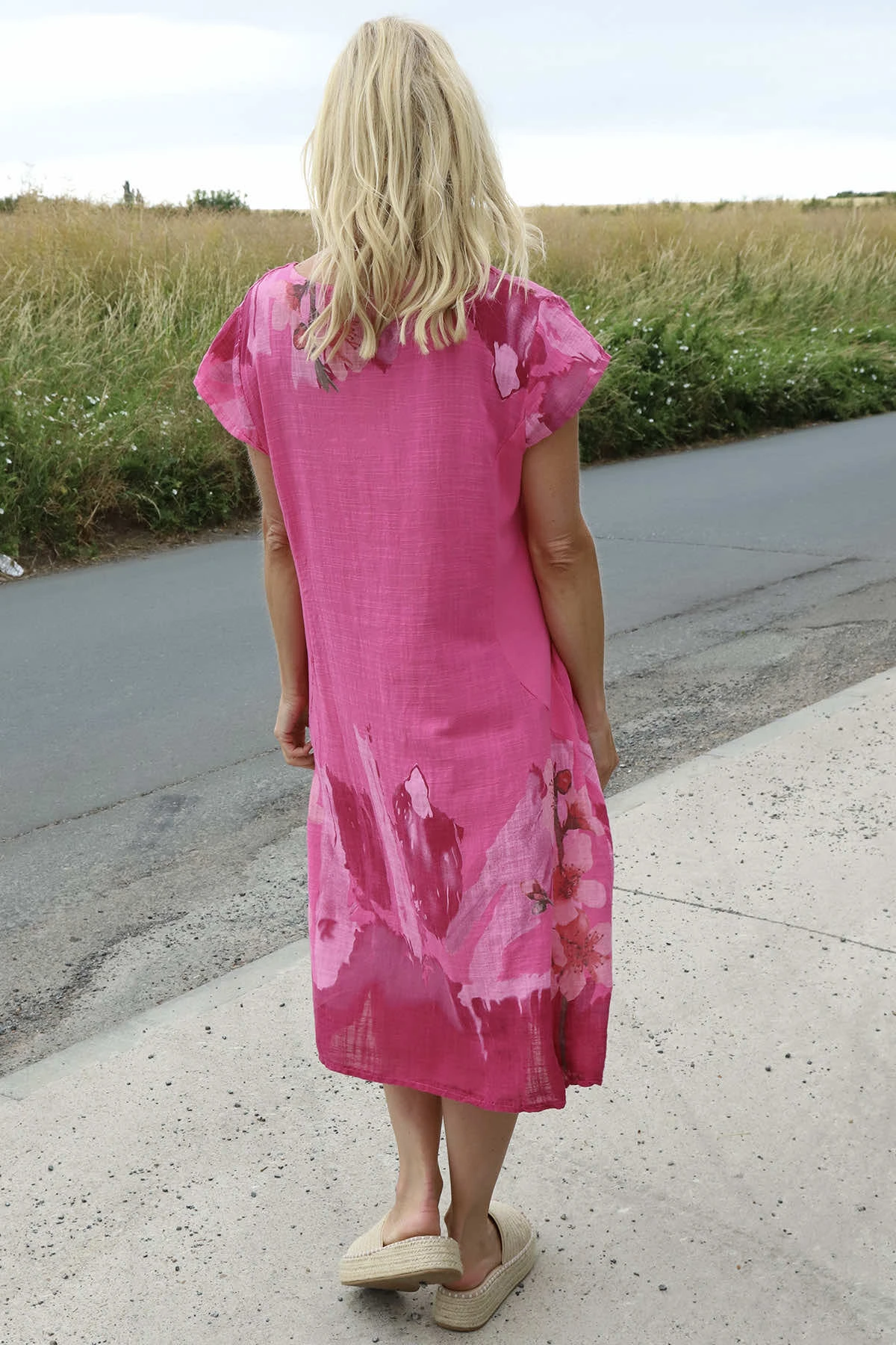 Mabel Floral Cap Sleeve Cotton Dress Fuchsia 6 Mabel Floral Cap Sleeve Cotton Dress Fuchsia - Image 4