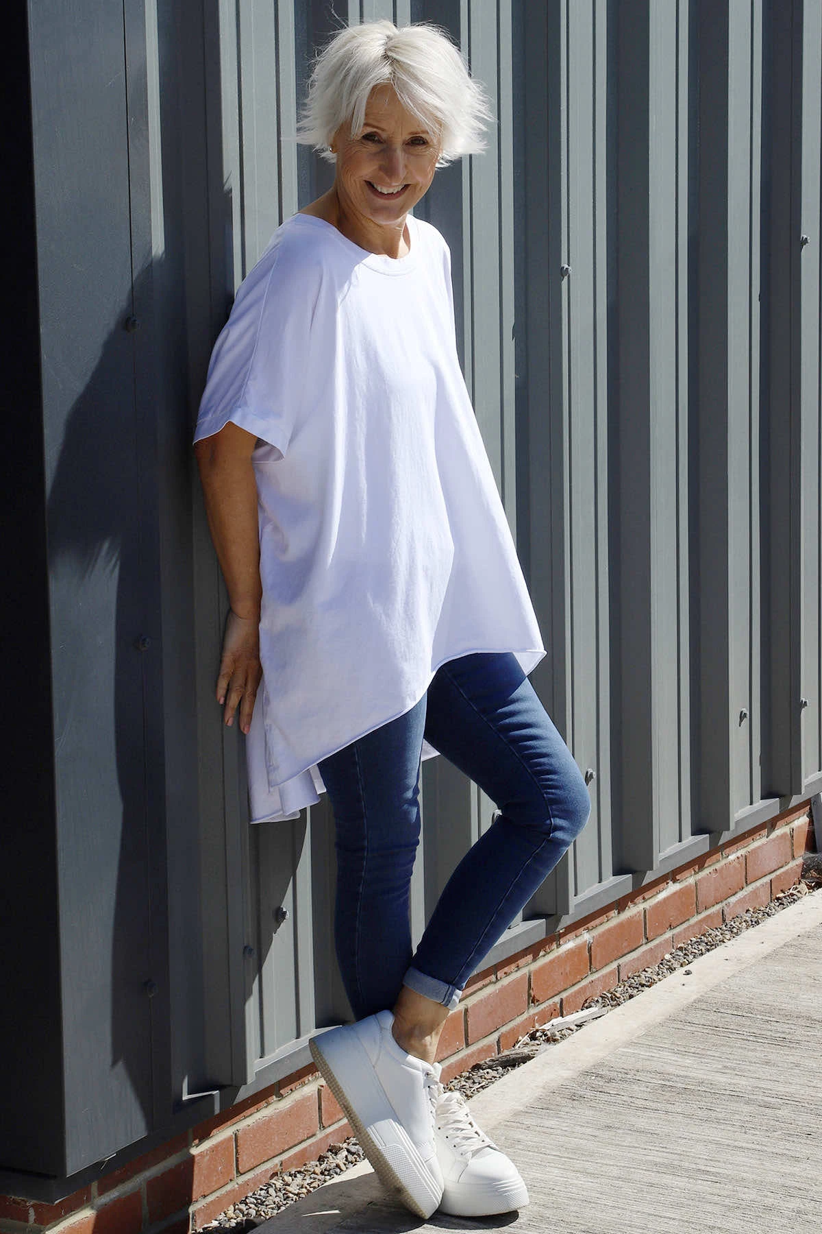 Celina Dipped Hem Washed Cotton Top White 3 Celina Dipped Hem Washed Cotton Top White