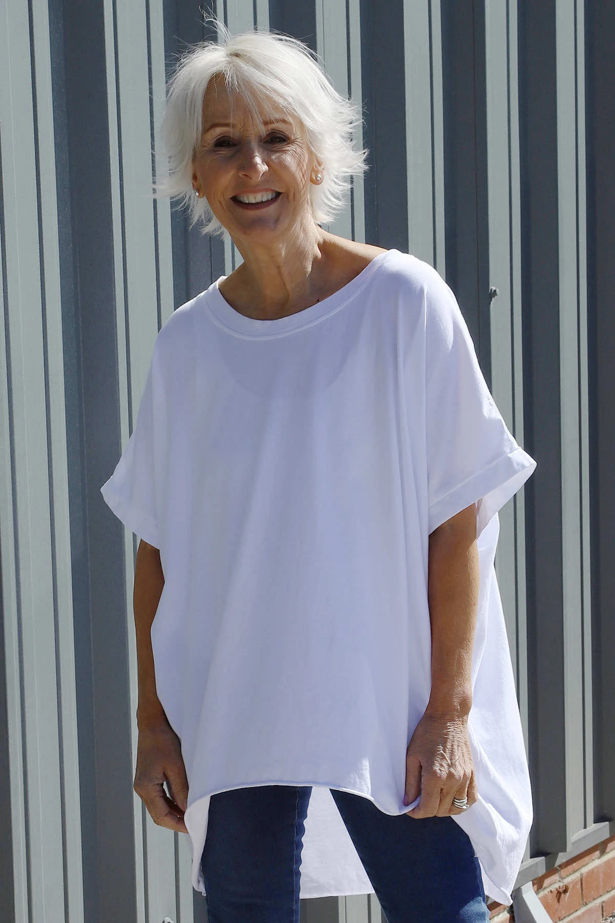 Celina Dipped Hem Washed Cotton Top White 4 Celina Dipped Hem Washed Cotton Top White - Image 2