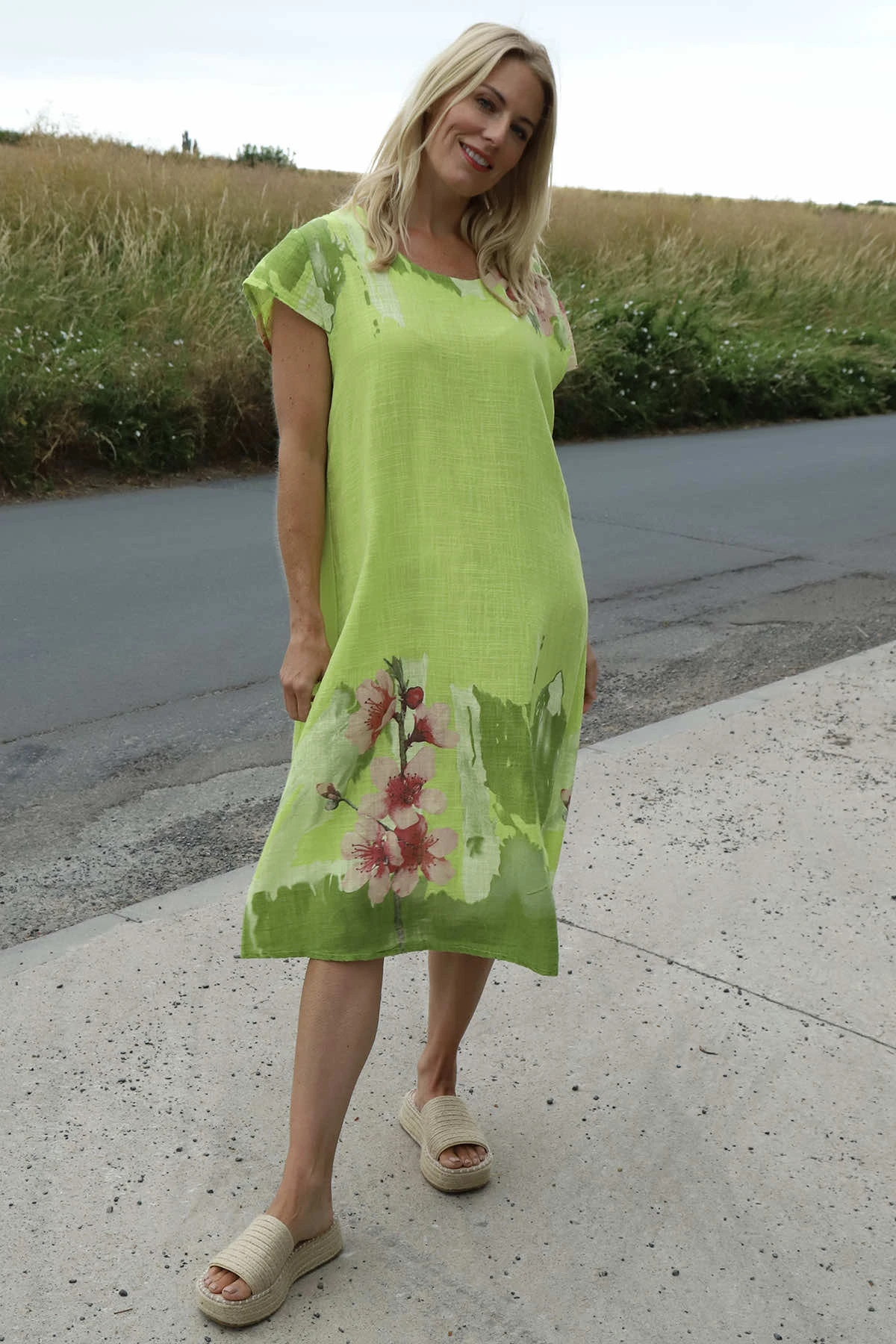 Mabel Floral Cap Sleeve Cotton Dress Lime 3 Mabel Floral Cap Sleeve Cotton Dress Lime