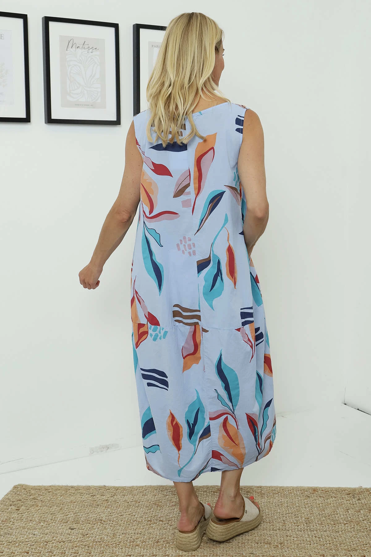 Sandgate Sleeveless Print Cotton Dress Powder Blue 6 Sandgate Sleeveless Print Cotton Dress Powder Blue - Image 4