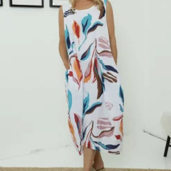 Sandgate Sleeveless Print Cotton Dress White