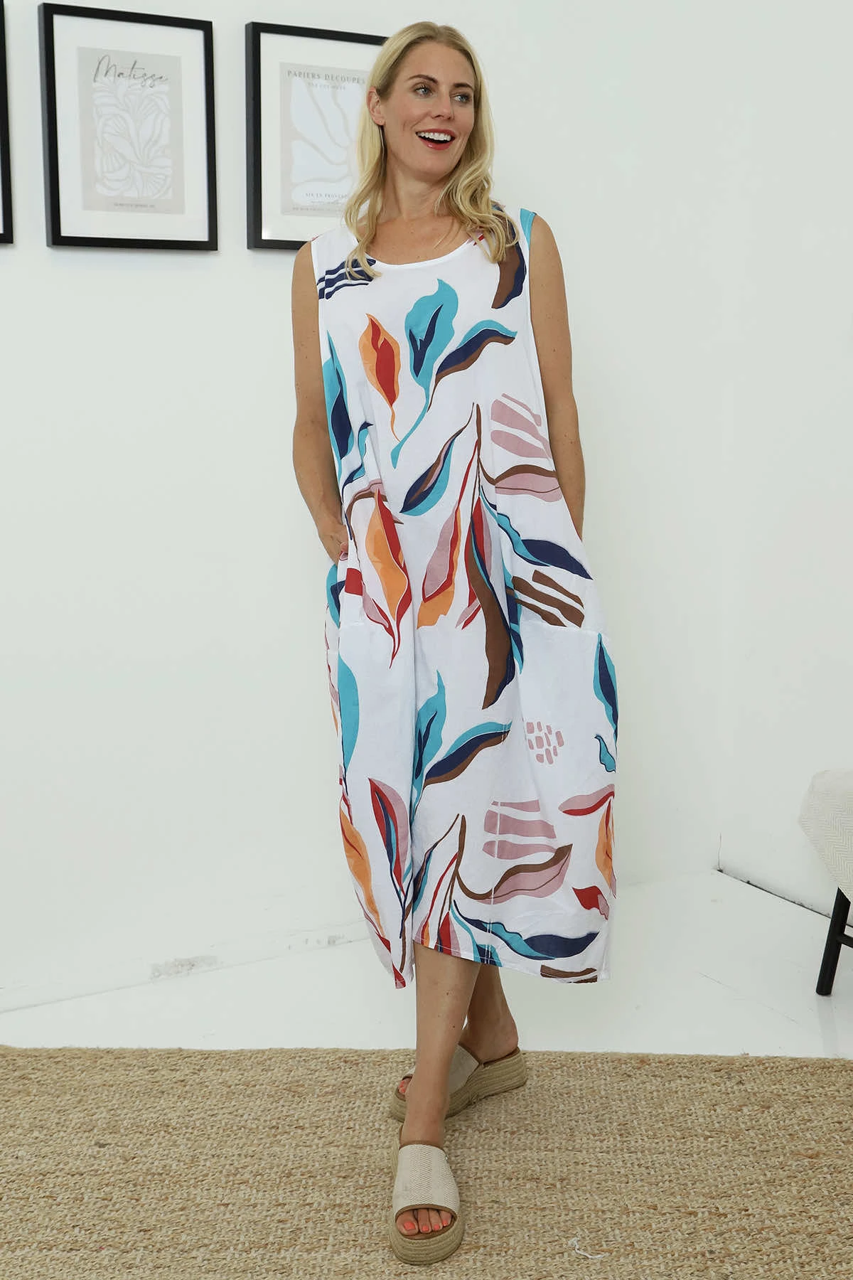 Sandgate Sleeveless Print Cotton Dress White 3 Sandgate Sleeveless Print Cotton Dress White