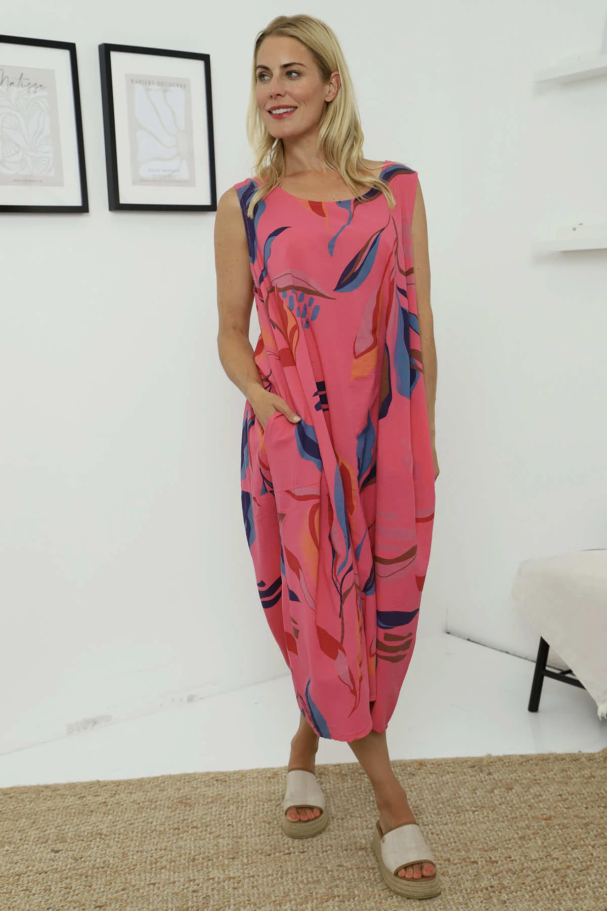 Sandgate Sleeveless Print Cotton Dress Fuchsia 3 Sandgate Sleeveless Print Cotton Dress Fuchsia