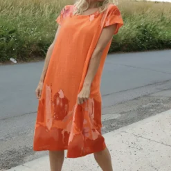 Mabel Floral Cap Sleeve Cotton Dress Orange