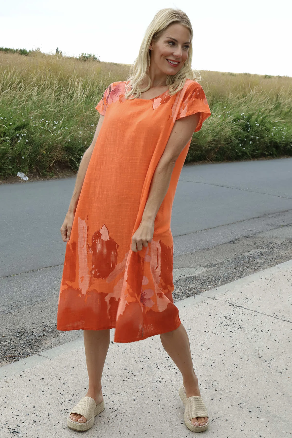 Mabel Floral Cap Sleeve Cotton Dress Orange 3 Mabel Floral Cap Sleeve Cotton Dress Orange