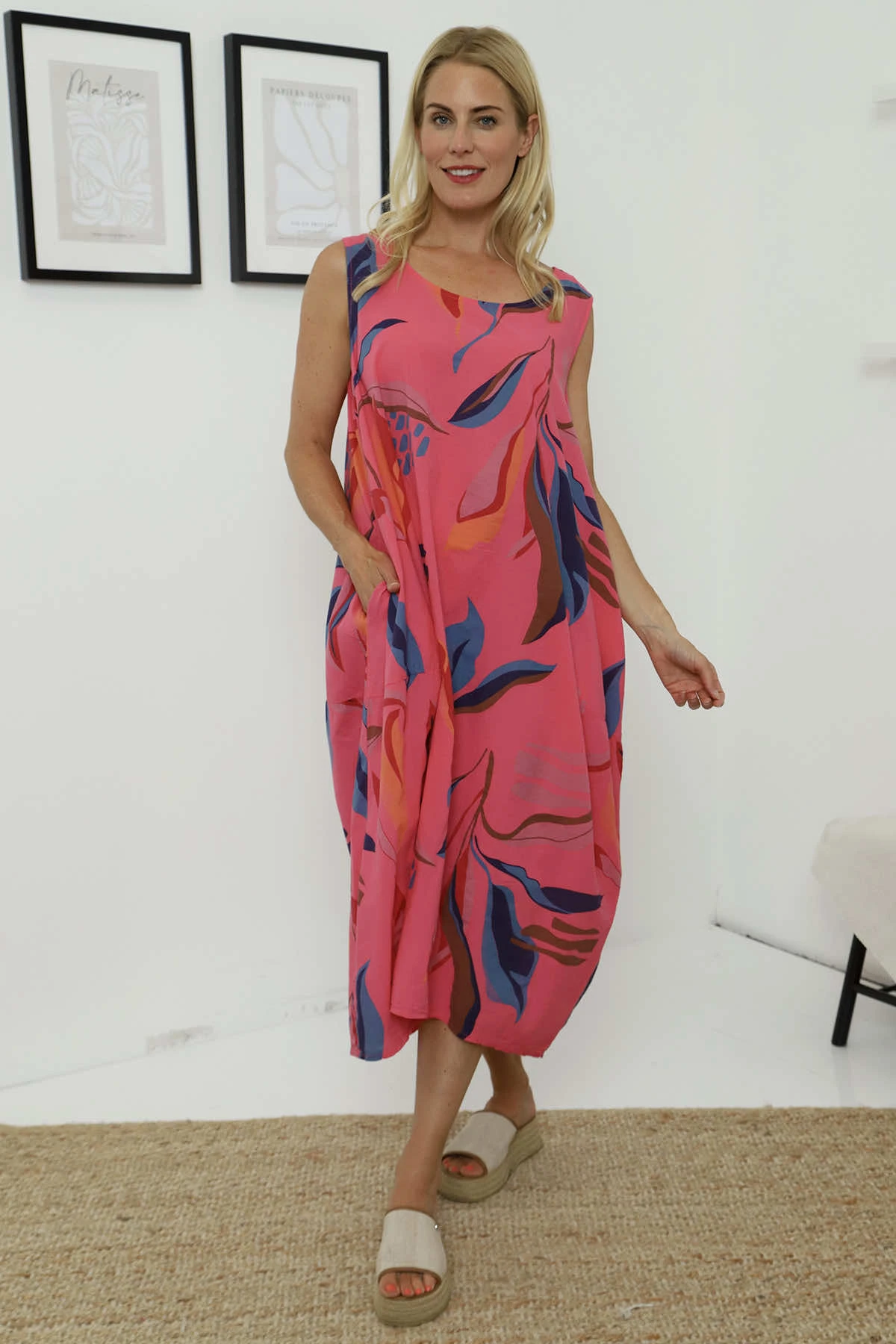 Sandgate Sleeveless Print Cotton Dress Fuchsia 4 Sandgate Sleeveless Print Cotton Dress Fuchsia - Image 2