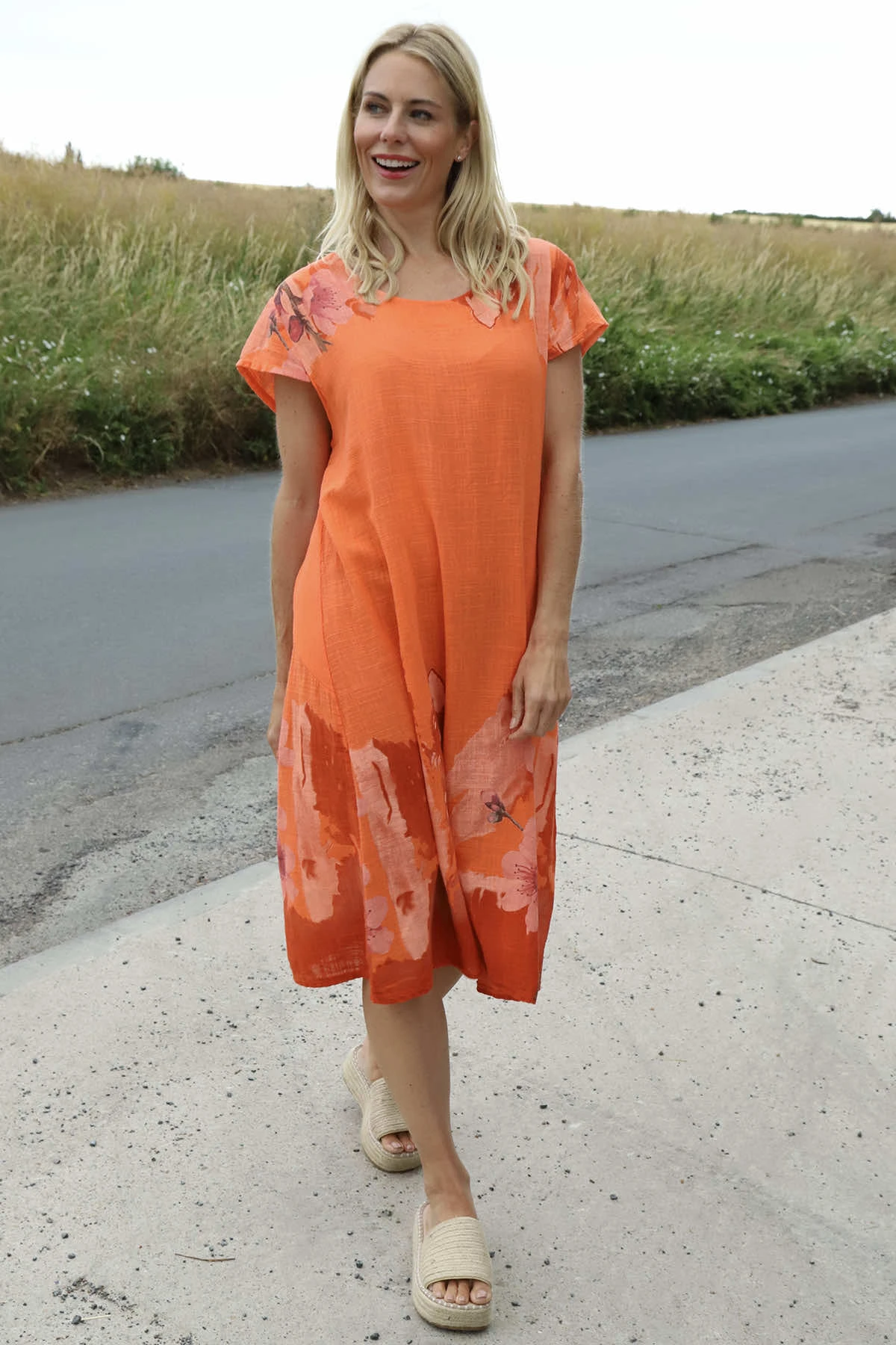 Mabel Floral Cap Sleeve Cotton Dress Orange 4 Mabel Floral Cap Sleeve Cotton Dress Orange - Image 2