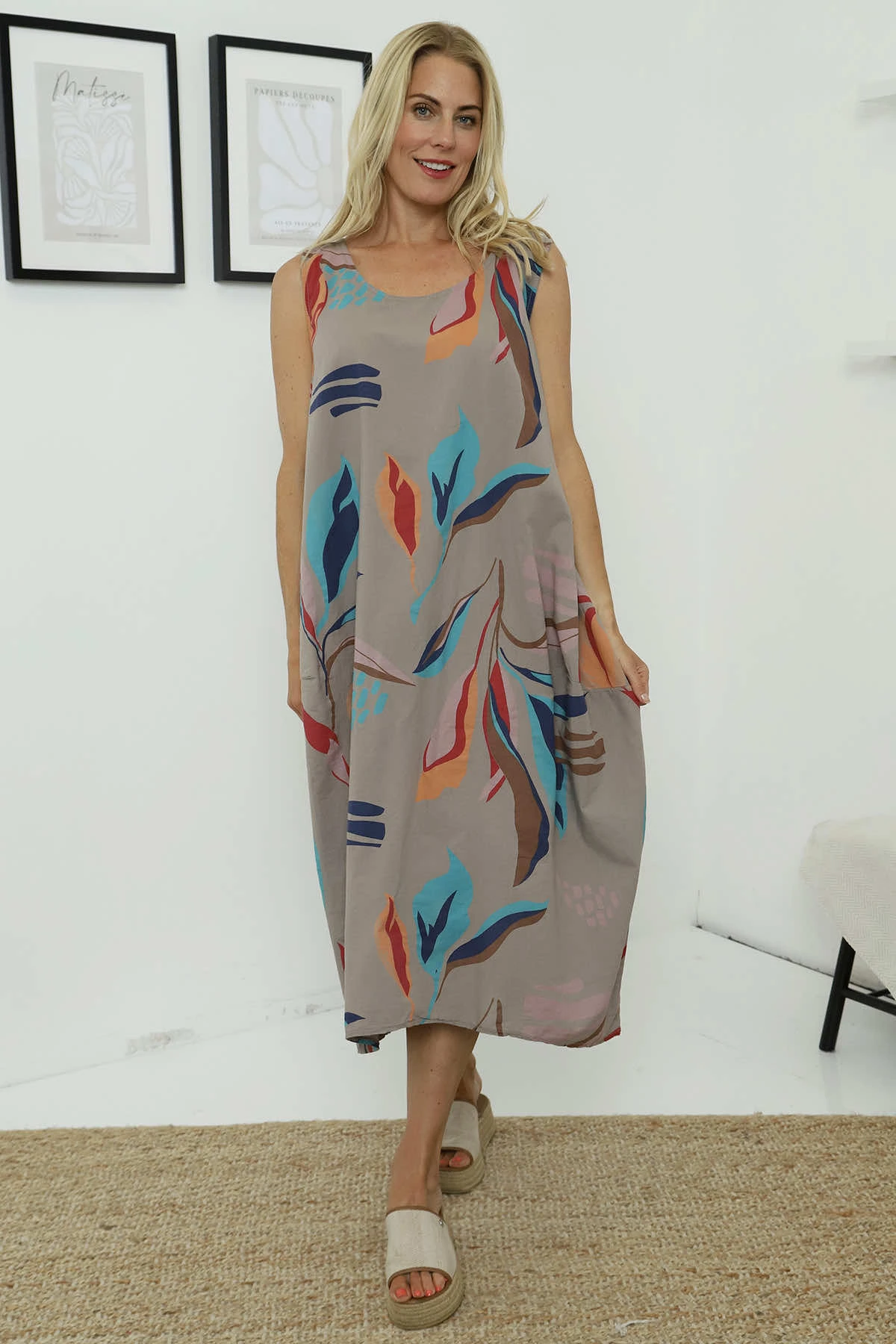 Sandgate Sleeveless Print Cotton Dress Mocha 3 Sandgate Sleeveless Print Cotton Dress Mocha