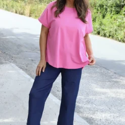 Amara Dipped Hem Cotton Top Fuchsia