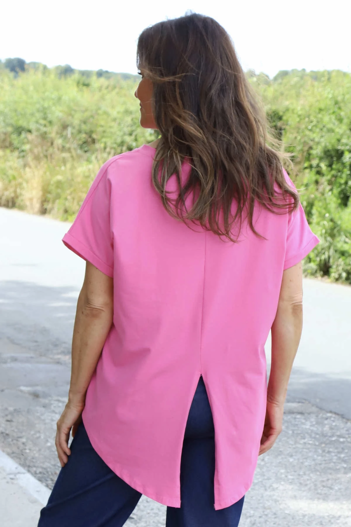 Amara Dipped Hem Cotton Top Fuchsia 6 Amara Dipped Hem Cotton Top Fuchsia - Image 4