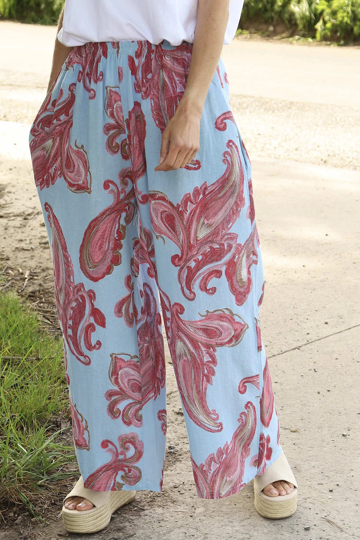 Daphne Paisley Wide Leg Trousers Powder Blue 4 Daphne Paisley Wide Leg Trousers Powder Blue - Image 2