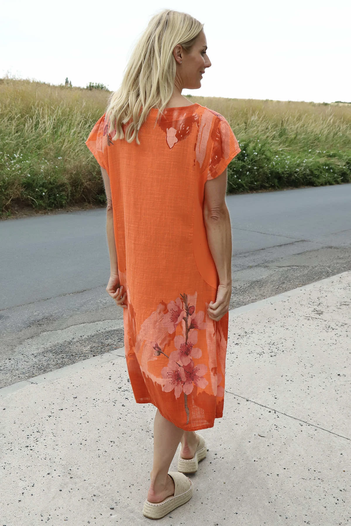 Mabel Floral Cap Sleeve Cotton Dress Orange 6 Mabel Floral Cap Sleeve Cotton Dress Orange - Image 4