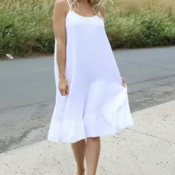 Rosaria Strap Crinkle Cotton Dress White