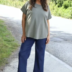 Amara Dipped Hem Cotton Top Khaki