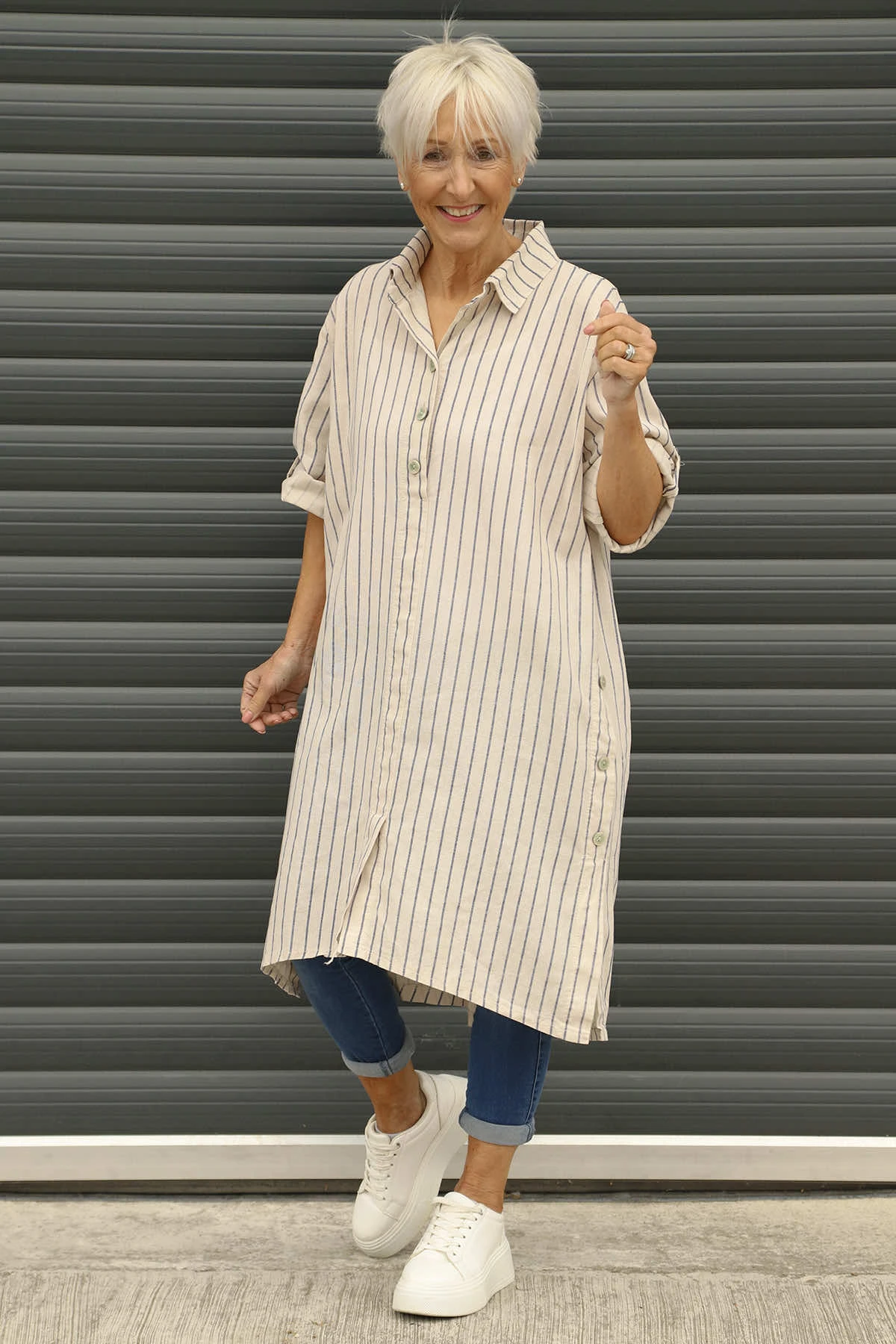 Beadnell Stripe Linen Tunic Stone 4 Beadnell Stripe Linen Tunic Stone - Image 2
