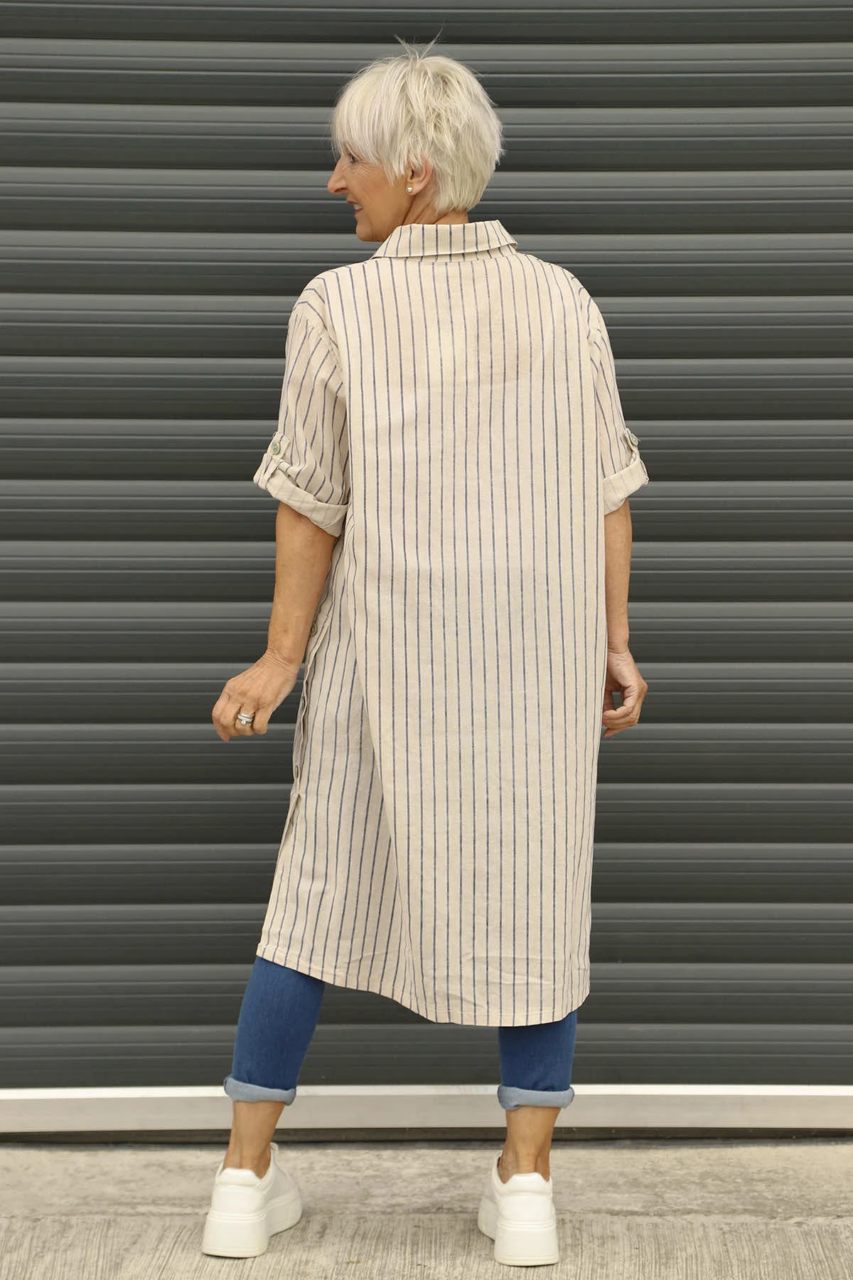 Beadnell Stripe Linen Tunic Stone 6 Beadnell Stripe Linen Tunic Stone - Image 4