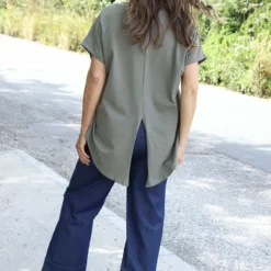 Amara Dipped Hem Cotton Top Khaki -Kitandkaboodal Store IMG 8508 57f5836f 65e5 4f61 953e 6f926fa47c0d