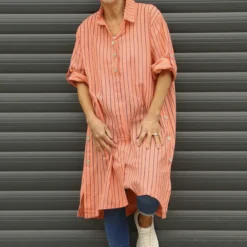 Beadnell Stripe Linen Tunic Orange