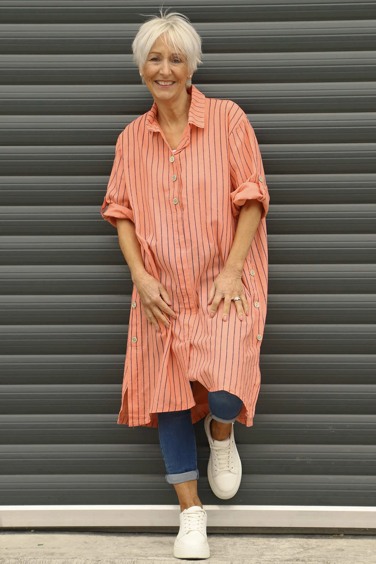 Beadnell Stripe Linen Tunic Orange 3 Beadnell Stripe Linen Tunic Orange