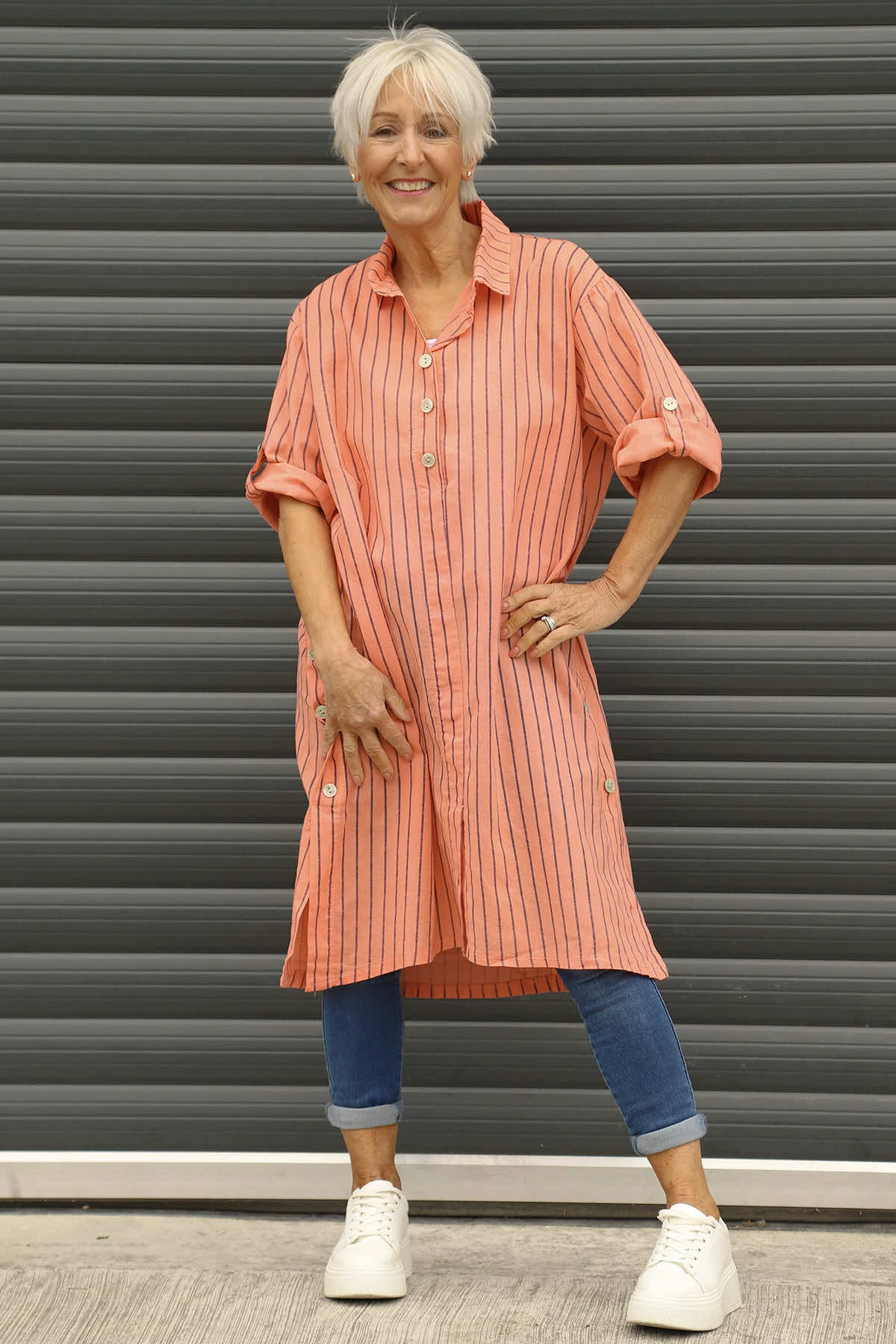 Beadnell Stripe Linen Tunic Orange 4 Beadnell Stripe Linen Tunic Orange - Image 2