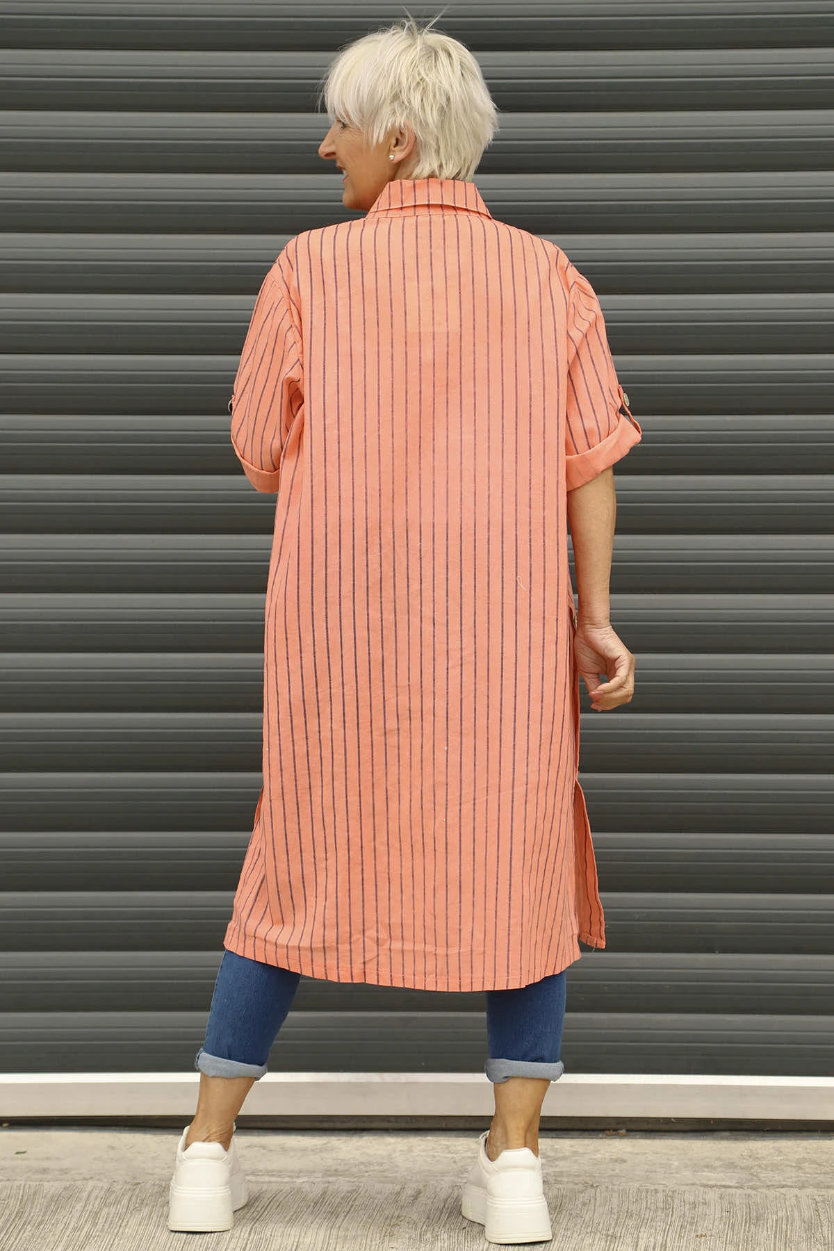 Beadnell Stripe Linen Tunic Orange 6 Beadnell Stripe Linen Tunic Orange - Image 4