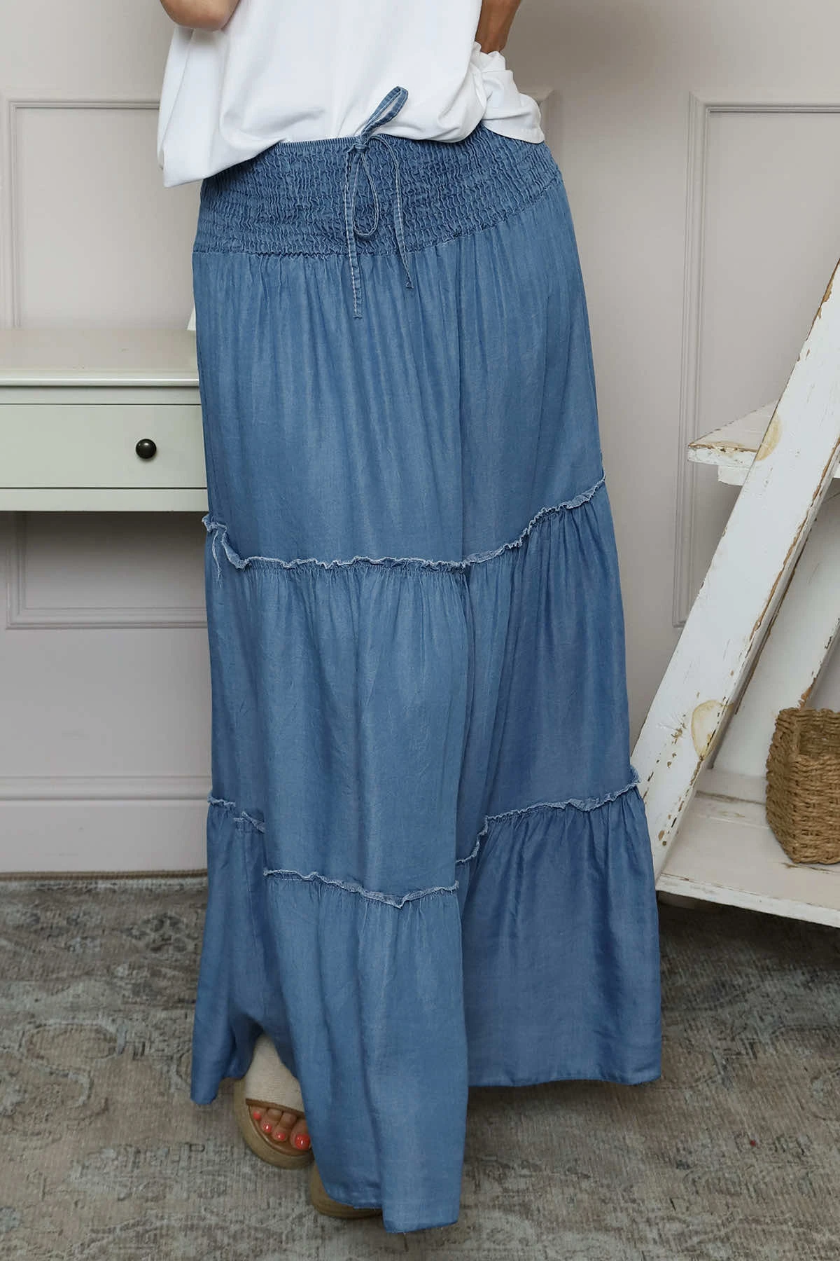 Domenica Denim Tiered Skirt Mid Denim 5 Domenica Denim Tiered Skirt Mid Denim - Image 3