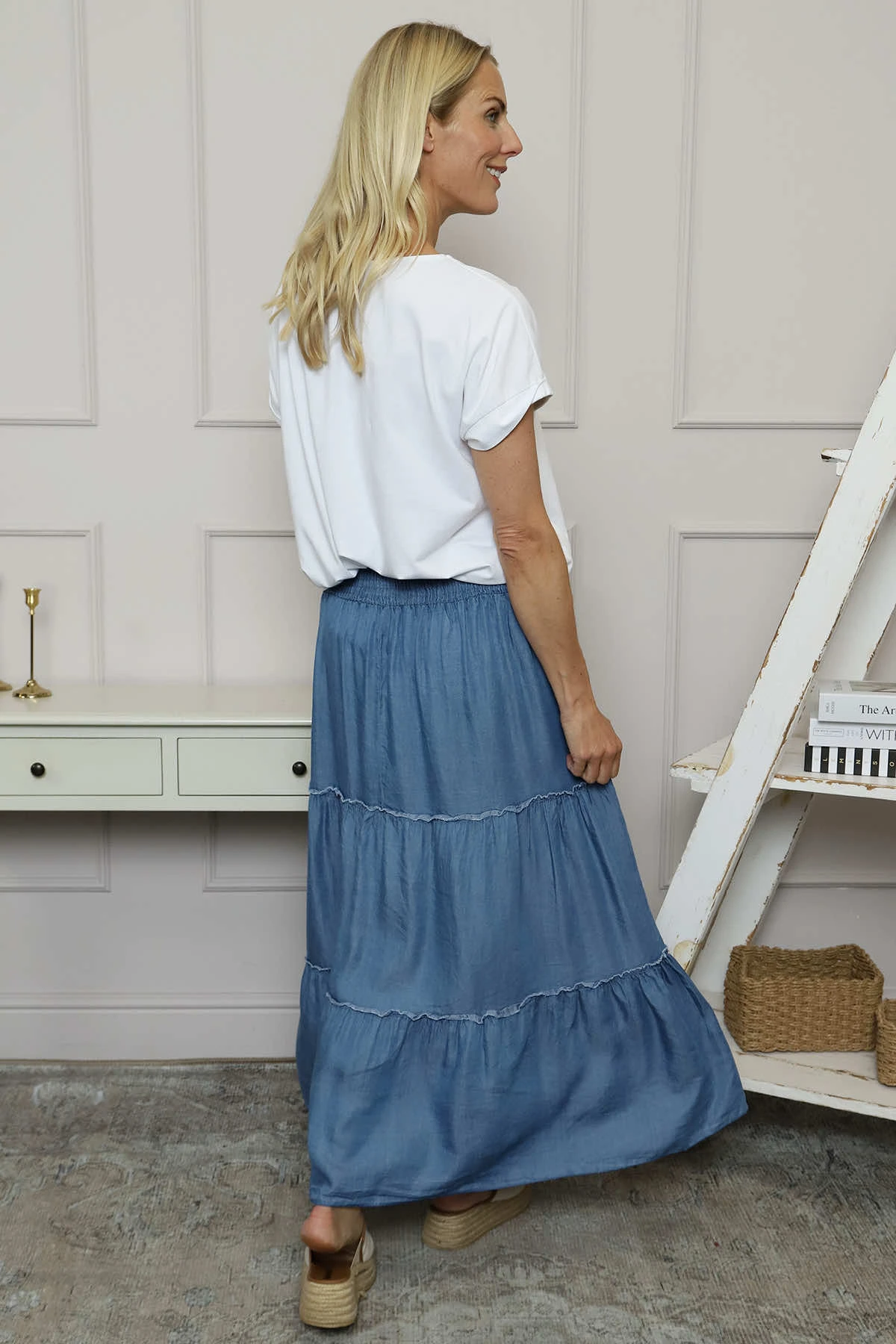 Domenica Denim Tiered Skirt Mid Denim 6 Domenica Denim Tiered Skirt Mid Denim - Image 4