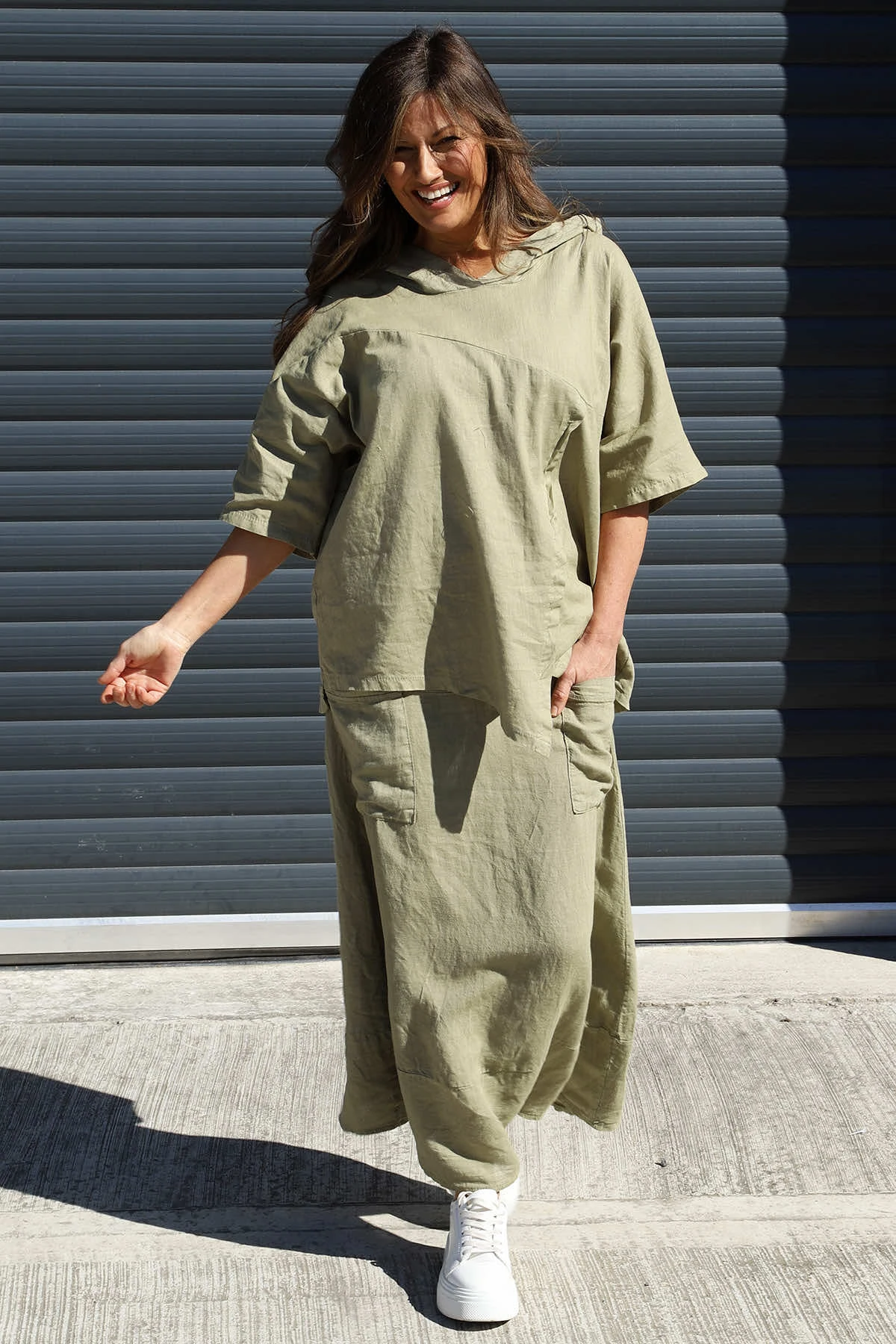 Annalee Hooded Linen Top Khaki 4 Annalee Hooded Linen Top Khaki - Image 2