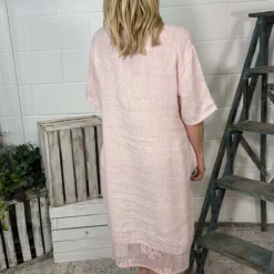 Lennon Rosette Linen Dress Pink -Kitandkaboodal Store IMG 8613 e41450b3 7b09 46d4 95df 7d2d5328671b