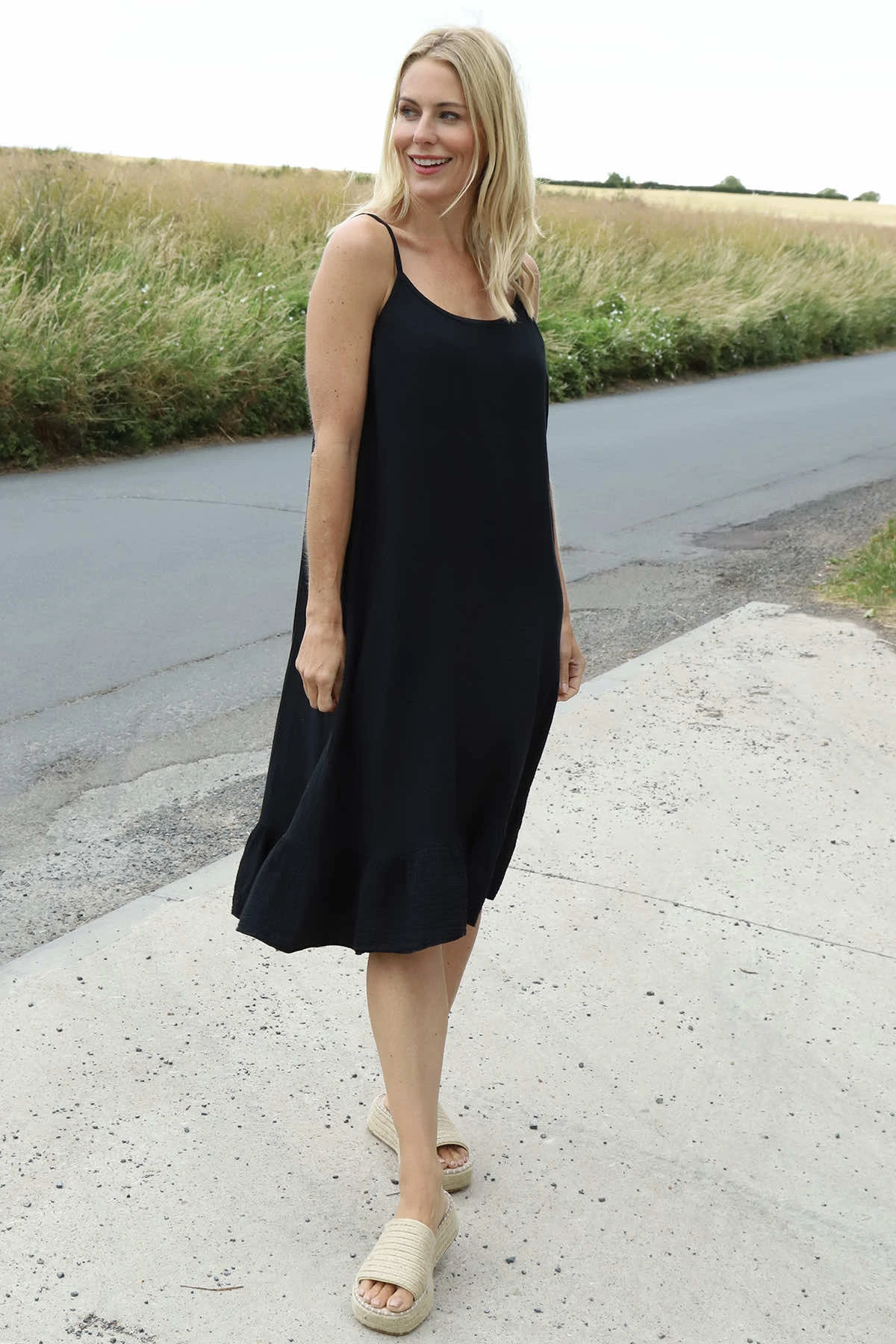 Rosaria Strap Crinkle Cotton Dress Black 4 Rosaria Strap Crinkle Cotton Dress Black - Image 2